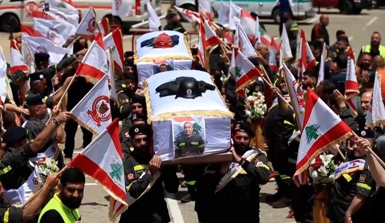 Funeral held for two Lebanese paramedics killed in Israeli attack